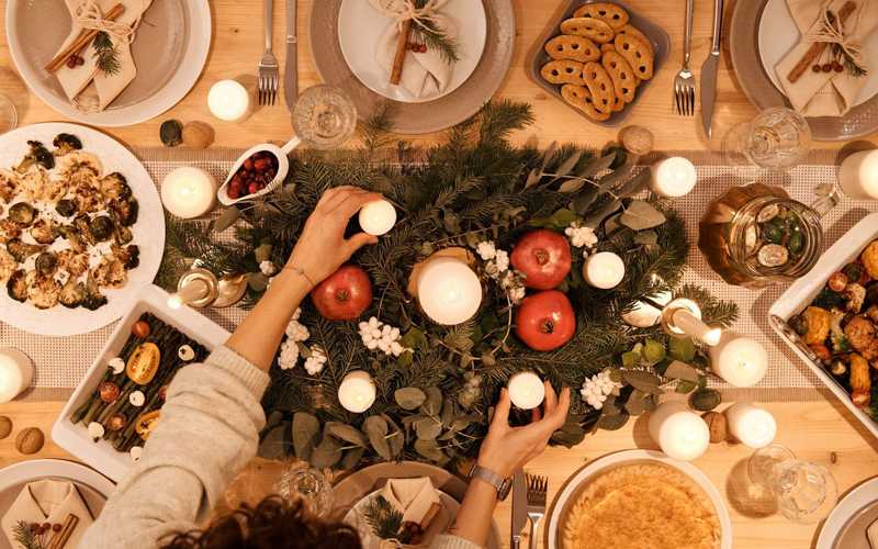 View of a festive table from above